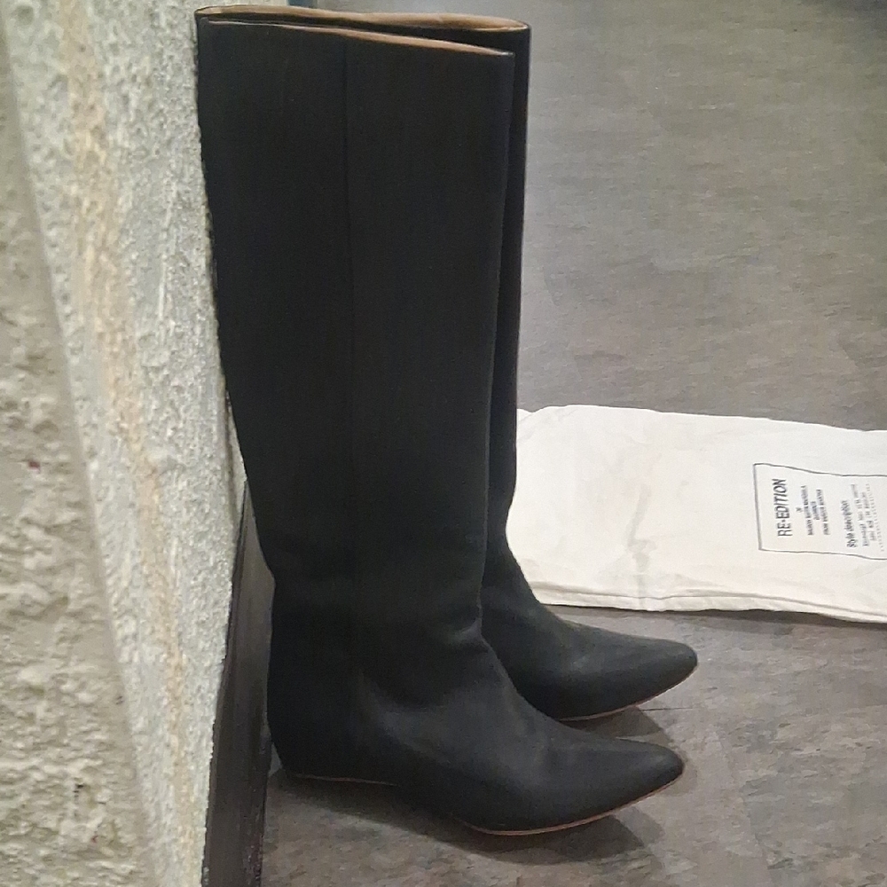 Womens Maison Martin Margiela x H&M Re-Edition Black LEATHER Boots HIDDEN HEEL